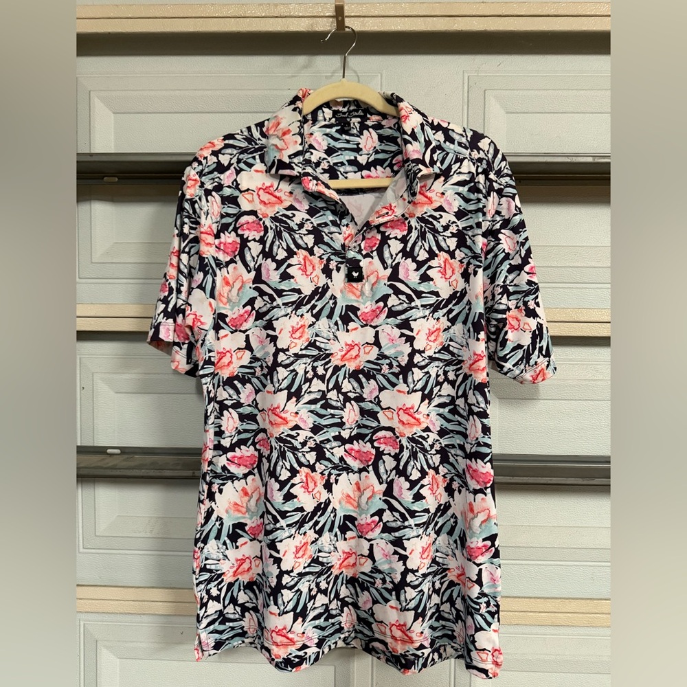 Bad Birdie Men's Floral Polo - Pink, Black, White